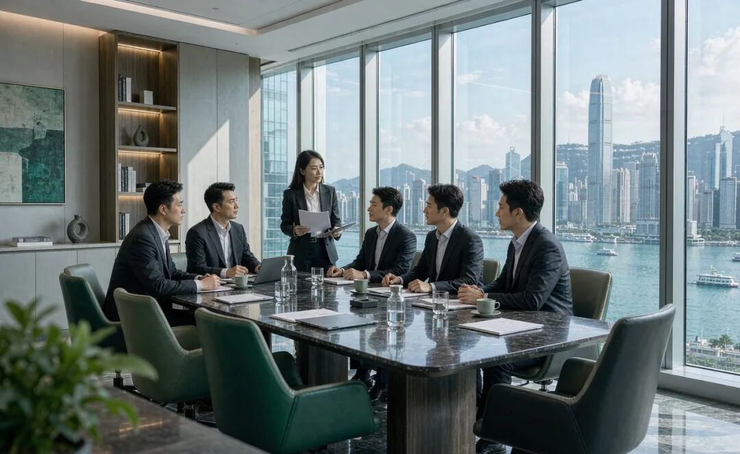 香港中环写字楼内的商务会议